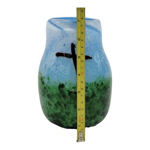 7" Hand Blown Glass Art Cross Grassy Field Blue Skies Vase Signed Ron Gries 2003 - Picture 1 of 12