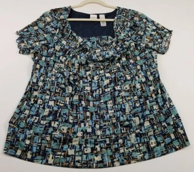 Blusa Emma James Para Mujer’s 3X Plus Geométrica Mangas Cortas Capucha Cuello Prenda para el torso Trabajo Foto 1 de 4