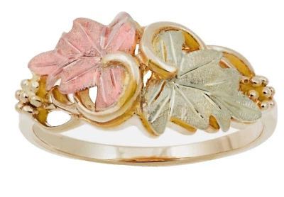 Anel de uvas Black Hills ouro 10k duas folhas tamanho 8 - Imagem 1 de 4