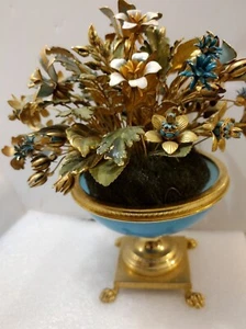 Enameled Flower Bouquet Tipped In Real Gold Labeled Italy Enameled Metal Aqua - Picture 1 of 11