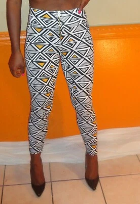 WOMANS AZTEC GEOMETRIC PRINT HIGH WAIST LEGGINGS WITH ZIPPER FULL ANKLE LENGTH - Image 1 of 3