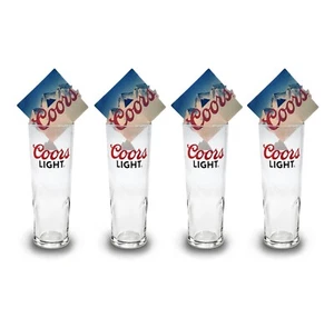 4 x Coors Light Pint Glass + Coaster, Tall Silm Embossed Glasses Brand New - Picture 1 of 5