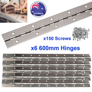 6pcs 304 Stainless Steel Piano Hinge Cabinet Continuous Hinges 600mm with Screw - Picture 1 of 8