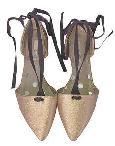 Boden Florence Flats EU 41 / 9,5 US Gold Metallic Pointed Toe Wrap Ankle D'Orsay - Bild 1 von 7