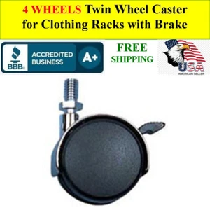 4 WHEELS Twin Wheel Caster for Clothing Racks with Brake Fits standard Racks - Picture 1 of 1