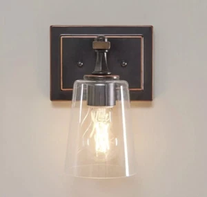 Better Homes & Gardens Indoor Wall Sconce Vanity Light, Bronze Metal Glass Shade - Picture 1 of 6