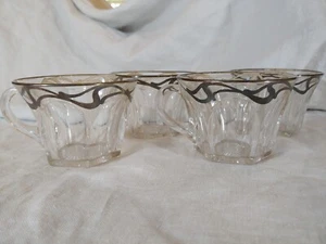 Vintage 4er Set Jugendstil Silberrand + applizierter Überfang Teetassen Punsch Gläser Tasse - Bild 1 von 9