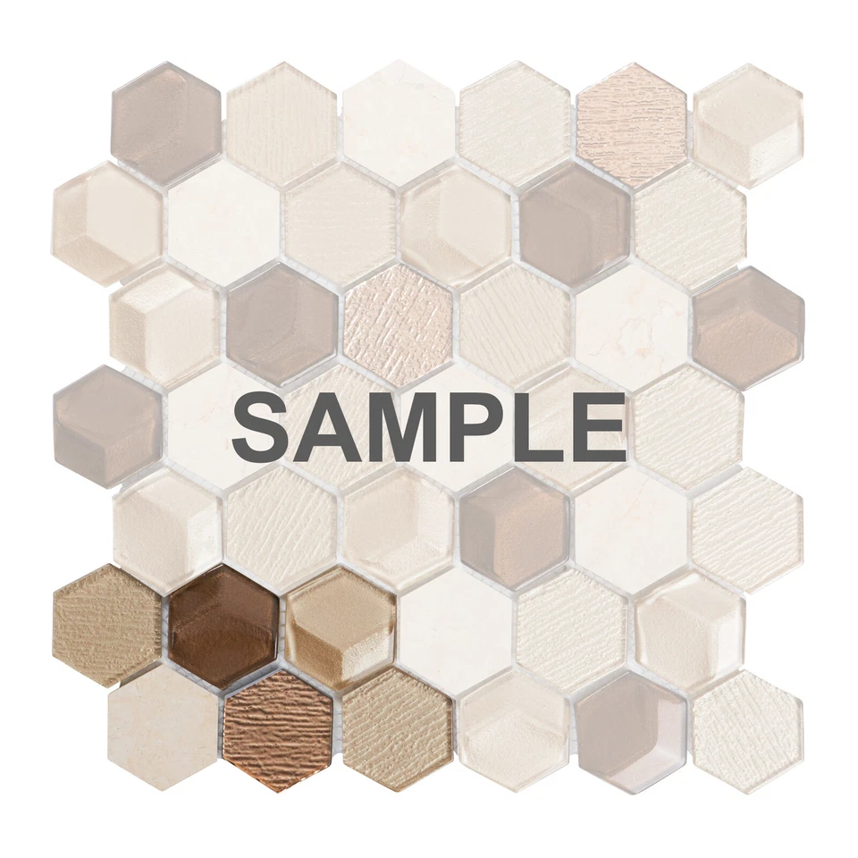 Salpicadero hexagonal crema marfil piedra metalizada beige inserción 3D vidrio mosaico azulejo Foto 1 de 4