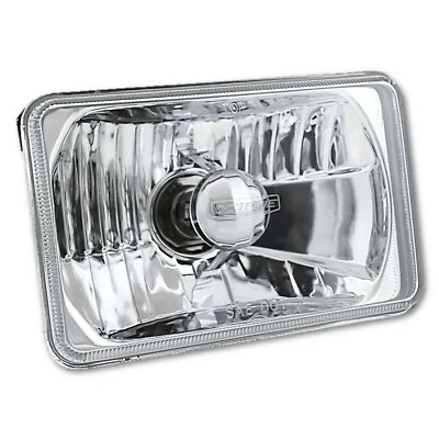 SINGLE 4X6" Diamond Crystal Clear Glass/Metal Headlight H4 Light Bulb Headlamp - Image 1 of 4