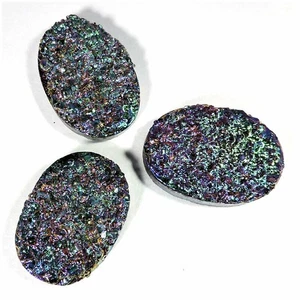 81.40Cts Exclusive Natural Titanium Druzy Oval Loose Gemstone 3pcs Set - Picture 1 of 2