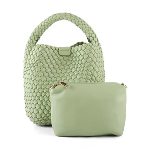 Woven Tote Bag for Women Vegan Leather Medium Size Summer Beach Travel Handba... - Picture 1 of 7