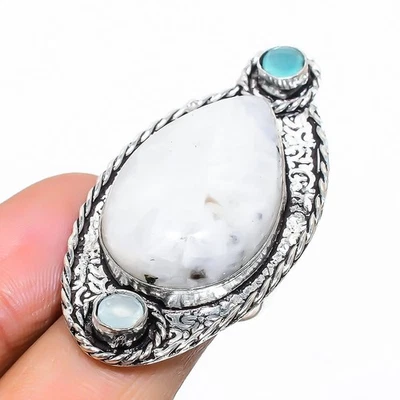 Arcobaleno Luna, Calcedonio Gemma 925 Argento Sterling Gioielli Misura Anello - Immagine 1 di 4