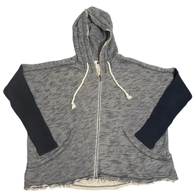 RVCA Zip Hoodie Sz Small Blue Marled Raw Edges Ribbed Oversized Streetwear - Image 1 of 4