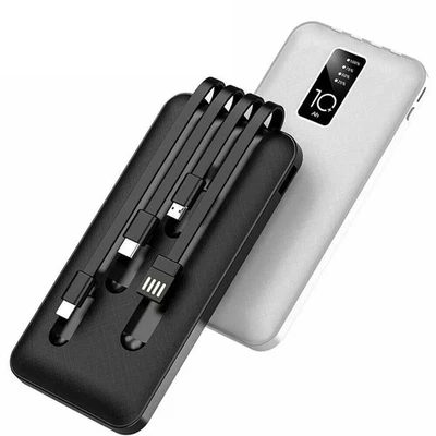 Power Bank 20000mAh Caricabatterie Portatile ad Alta Velocità con 4 Cavi USB