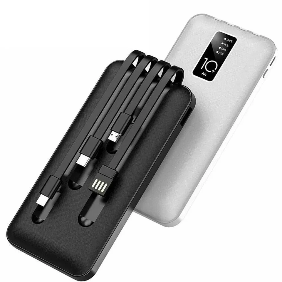 Power Bank 20000mAh Caricabatterie Portatile ad Alta Velocità con 4 Cavi USB