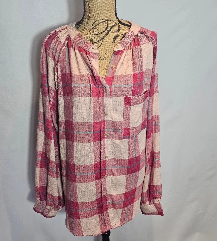 Time and Tru Maternity Pink Plaid Button Down Shirt XL - Image 1 of 4