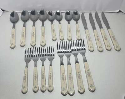 Vintage Pfaltzgraff Tea Rose Flatware 20 pc 4 Place Sets Stainless - Image 1 of 2
