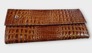 Vintage Pierre Cardin Clutchbag Purse Brown Alligator Leather 1970s Stylish - Picture 1 of 8