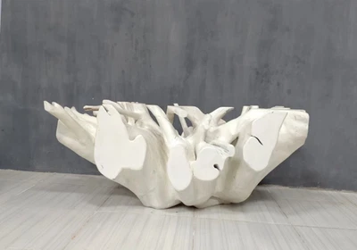 "Mesa de centro de raíz de teca blanca calidad galería 39"" - lujo artesanal" Foto 1 de 4