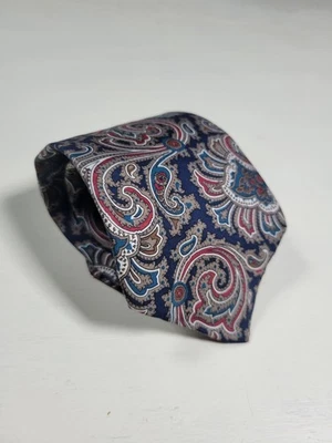 Corbata de cuello vintage Claybrooke azul rojo cachemir 100 % seda 58” 3,5” Foto 1 de 4