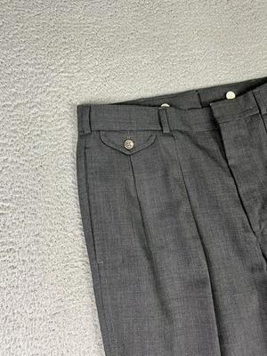 Vintage Polo Ralph Lauren Trousers Mens 32x28 Gray Wool Pleated Cuffed Talon Zip - Image 1 of 4
