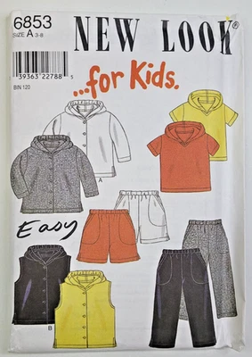 New Look Patrón de Costura 6853 Niño Niño Niño Chaqueta con Capucha Pantalones Cortos 3-8 SIN CORTAR Foto 1 de 3