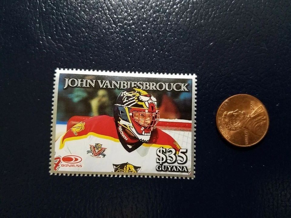 Estampilla perforada de plata de John Vanbiesbrouck Florida Panthers Donruss Guyana WOW Foto 1 de 1