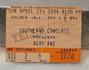 ADAM ANT - April. 22, 1984 - Golder Hall, San Diego - CONCERT TICKET STUB - Picture 1 of 2