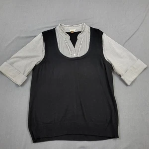 Sonoma Bluse Damen Große L 3/4 Rollriegelärmel Pullover V-Ausschnitt Weste Schwarz * - Bild 1 von 15