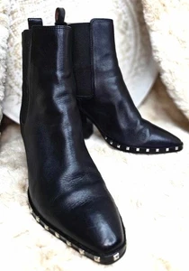 TONY BIANCO Leather Studded Black Ankle Boots Pointed Toe Women's Shoes AU 7.5 - Picture 1 of 24