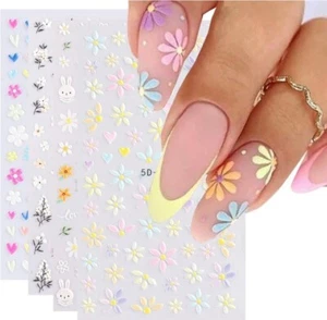 Blume 5D Nagelsticker geprägt Aufkleber Frühling Gänseblümchen Design, selbstklebend - Bild 1 von 7