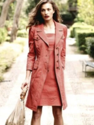 94. Peruvian Connection Paola Denim Trench Coat Coral 2 NWT - Image 1 of 4