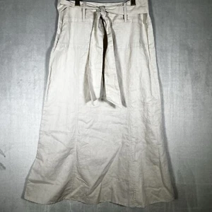 Jones New York Tie-Belt Midi Skirt Linen A-Line Size Small Costal Quiet Luxury - Picture 1 of 14