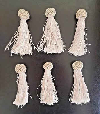 6 Large Cream Decorative Knotted Tassels: Fabric Trim Upholstery Sewing Crafts - Image 1 of 3