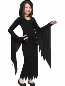 Girls Black Hooded Gown Rouge Cowl Costume Halloween Dress S 4-6 - Picture 1 of 3
