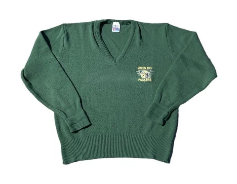 Vintage Green Bay Packers NFL Football V Neck Sweater Mens Size Medium Vtg Garan Cover