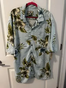 NWT Caribbean Men's Large Blue Hawaiian Tropical Button Up Shirt Palm Leaves - Picture 1 of 5