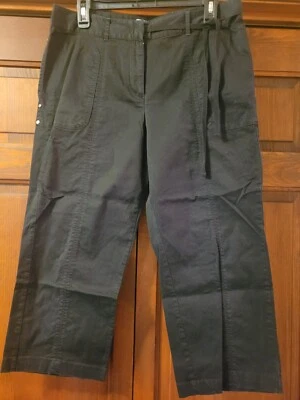 Pantalón capri negro Vera Wang para mujer, decoración con cordón, bolsillos grandes Foto 1 de 4