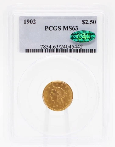 1902 $2.50 Gold Liberty Head MS63 PCGS CAC Certified Cover
