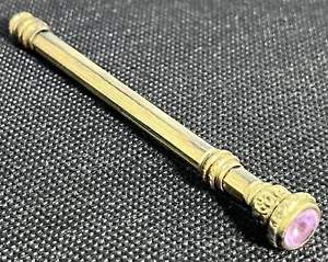Victorian Propelling Mechanical Pencil Gold Filled Pink Gemstone Jeweled READ - Picture 1 of 7