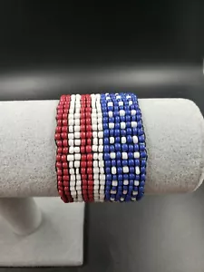 **SALE: Vtg. Patriotic American Flag Beaded Stretch Bracelet** - Picture 1 of 4