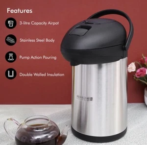 3L Airpot Vacuum Flask Hot Water Tea Dispenser Pump Action New - Picture 1 of 8