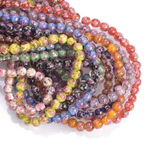 10pcs 8mm Round Golden Foil Flower Handmade Lampwork Glass Loose Beads - Picture 1 of 16