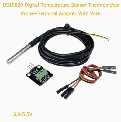 DS18B20 Digital Temperature Sensor Temperature Probe+Terminal Adapter With Wire - Image 1 of 4