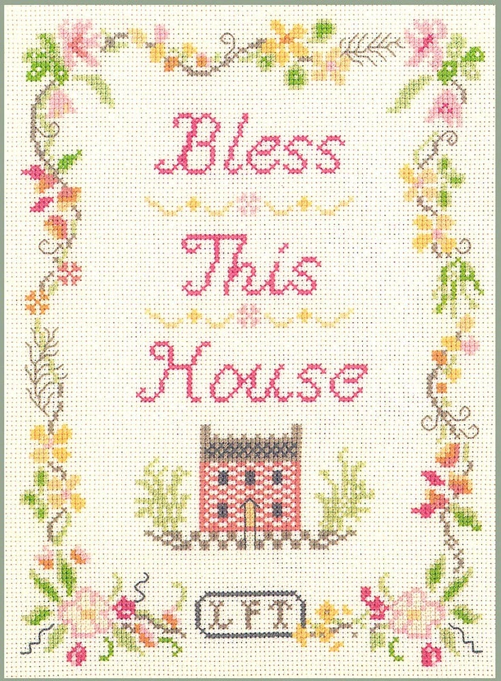 LIFETIME SAMPLERS Bless This House Sampler - Kit punto de cruz en 14 marfil aida con carta de colores