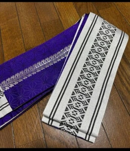 Japanischer Kimono Kaku Obi Gürtel.Yukata Obi.Hanhaba Obi.Lila Weiß Silber Herren. - Bild 1 von 1
