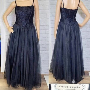 90s Gothic Bustier Corset dress Black floral flocked Velvet tulle Formal Dress - Picture 1 of 9