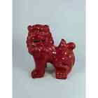 Ruby Red Chinese Foo Dog Ceramic Figurine Statue