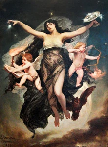 The Night Surrounded by the Genii of Study and Love A2+ Quality Canvas Print - Bild 1 von 1