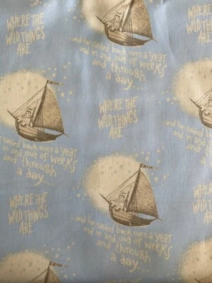 Where the Wild Things Are Max and Sail Boat blue Cotton Fabric sold by 1/2 yard - Image 1 of 3